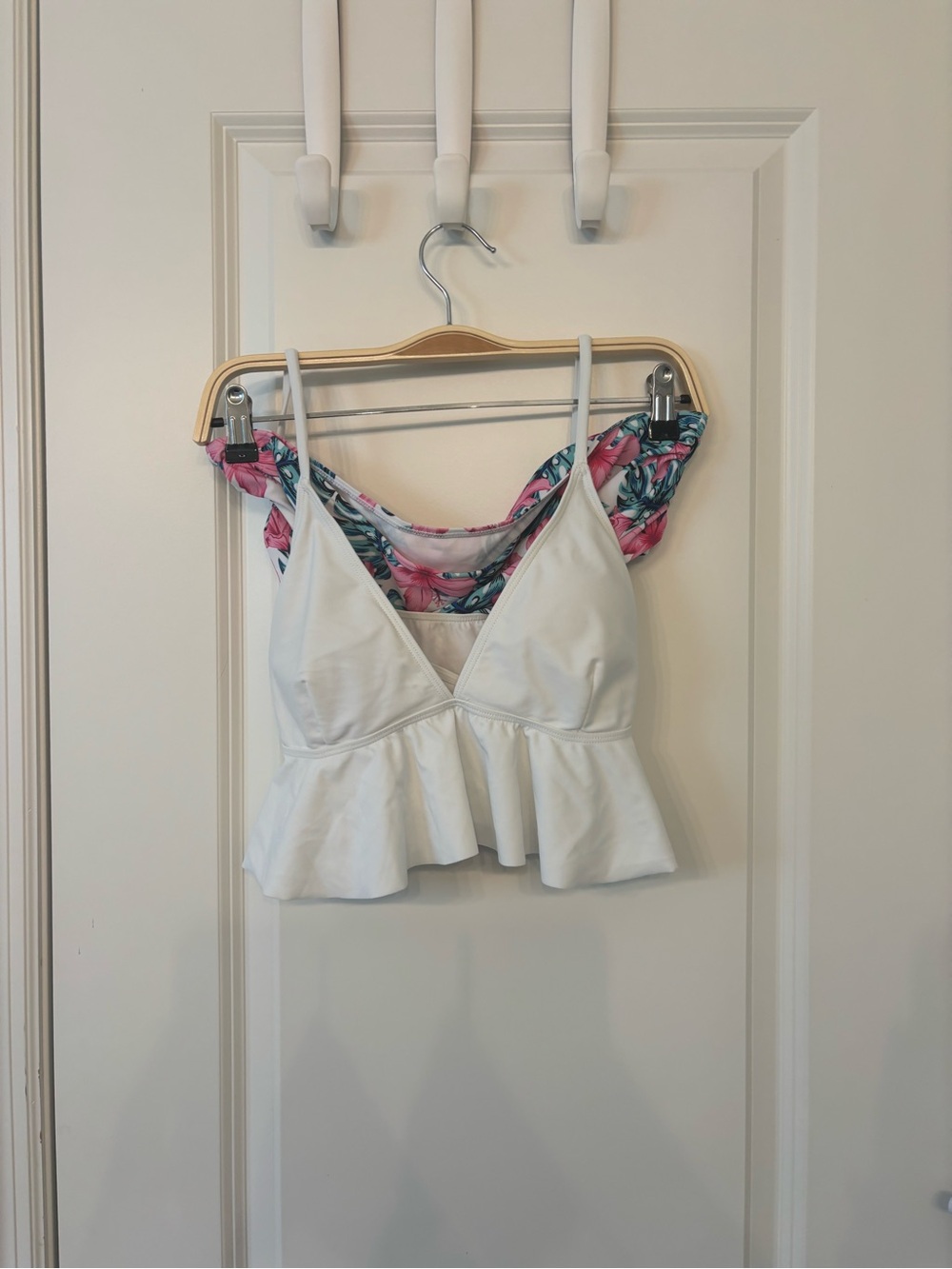 White Peplum Bikini Top and Maternity Floral Bottoms full coverage - Picture 1 of 2